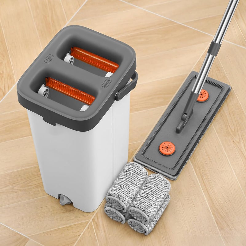 MOPALL Mop and Bucket with Wringer Set for Home, Hands-Free Flat Mop and Bucket Set for Floor Cleaning and Window Wall Cleaner, Wet and Dry Mop with 61" Long Handle and 4 Microfiber Pads - Image 1